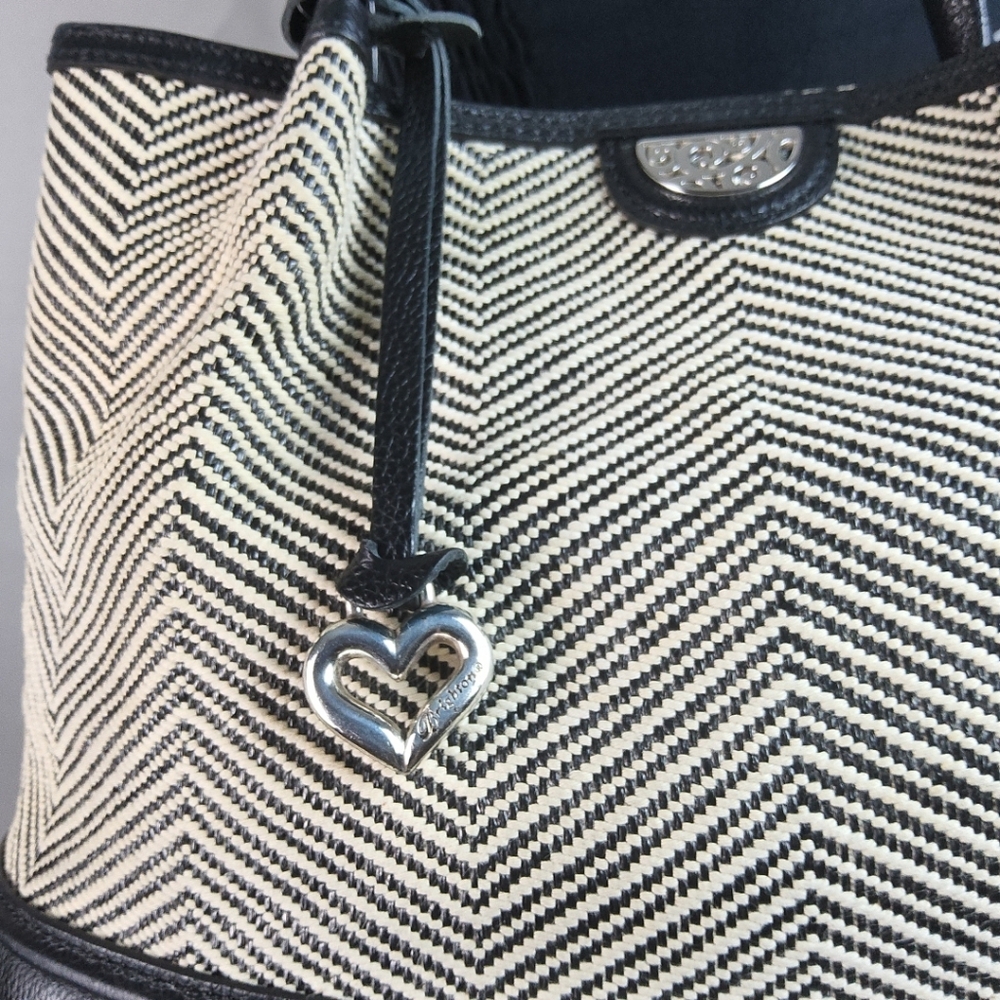 BRIGHTON Cala Tote Purse Blk & Wht Woven Black Leather Base ClassicCore ChicCore - Picture 2 of 12